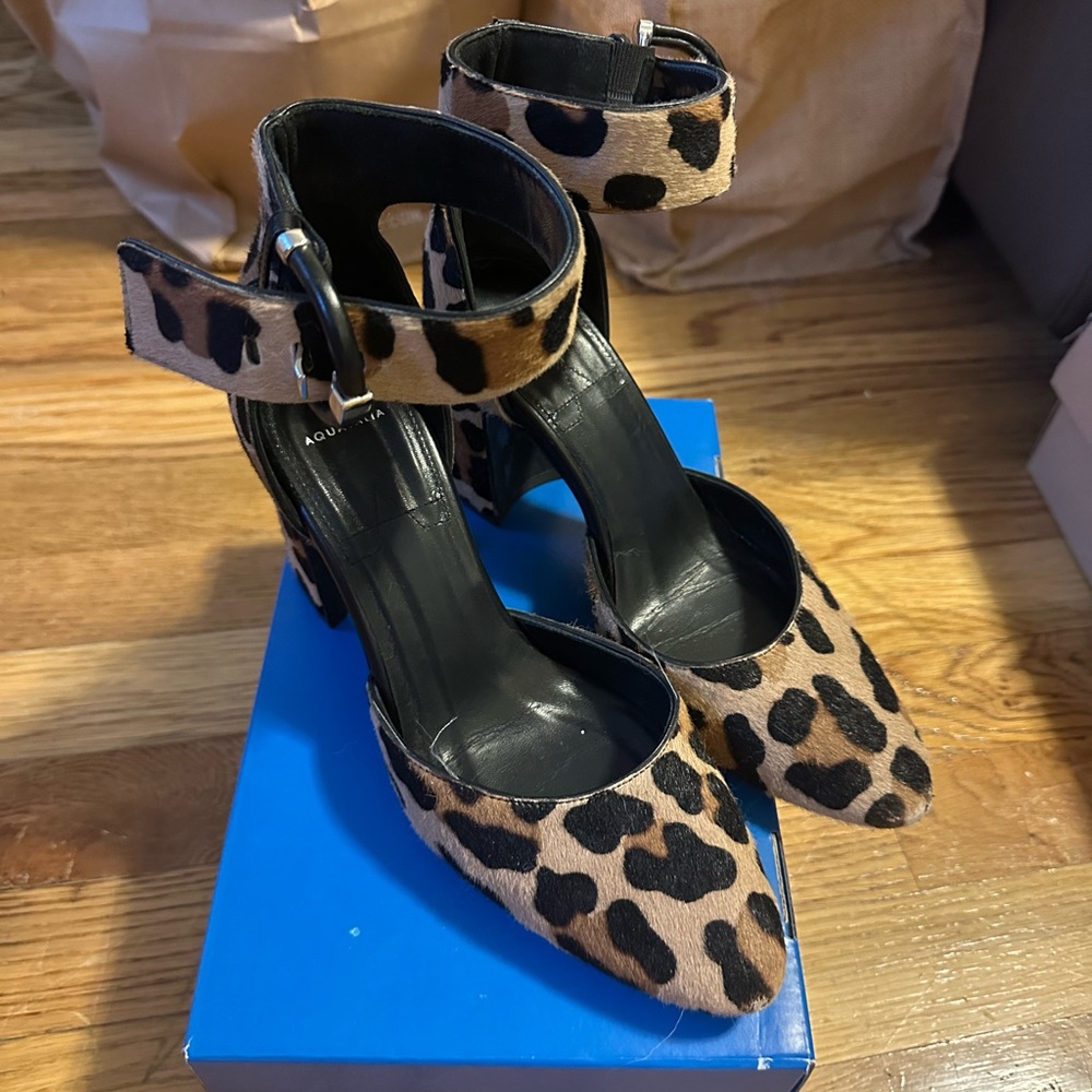 Aquatalia Leopard Print Heels with Ankle Strap